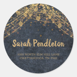 Adesivo Redondo Marinho Elegante Azul Dourado String Luzes Bokee E