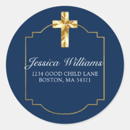 Adesivo Redondo Marinho Elegante Blue Dourado Cross 1rua Communion