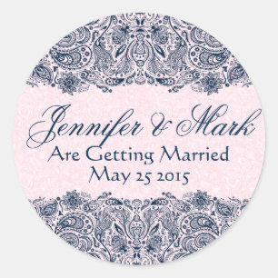 Adesivo Redondo Marinho Elegante Blue & Pinke Floral Paisley Lace