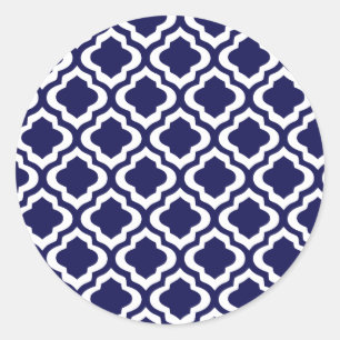 Adesivo Redondo Marinho Elegante de Trellis Quatrefoil Clover