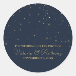 Adesivo Redondo Marinho Elegante e Estrelas Douradas Para Casament
