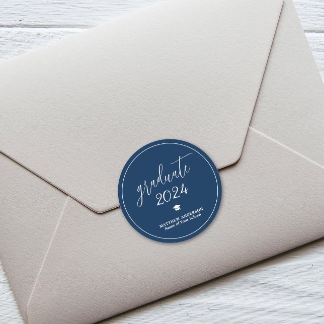 Adesivo Redondo Marinho Elegante Formando Azul 2024 Graduação (Criador carregado)