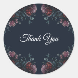 Adesivo Redondo Marinho escuro Blue Floral Elegante Casamento Maro