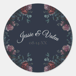 Adesivo Redondo Marinho escuro Blue Floral Elegante Casamento Maro
