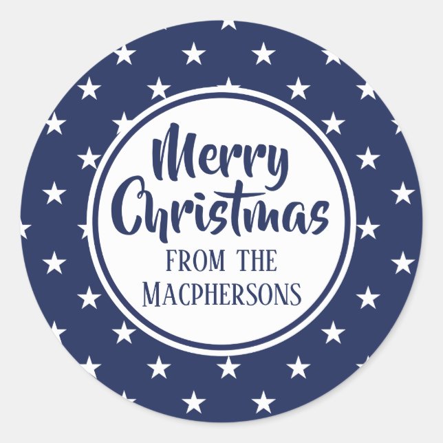 Adesivo Redondo Marinho Estrelas Vinhetas de Natal (Frente)