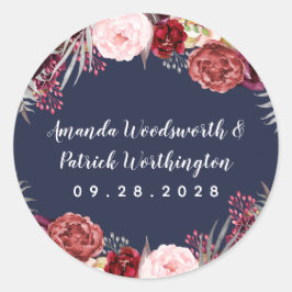Adesivo Redondo Marinho Fall Marsala Blush Pink Peony Casamento Fa
