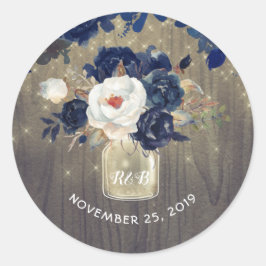 Adesivo Redondo Marinho Flores Casamento Russo Mason Jar