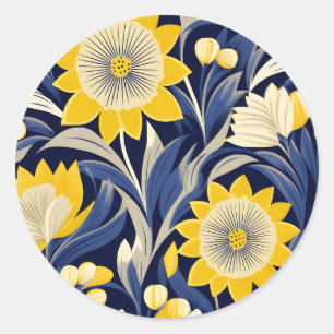 Adesivo Redondo Marinho Geométrico do Deco de Arte Elegante e Flor