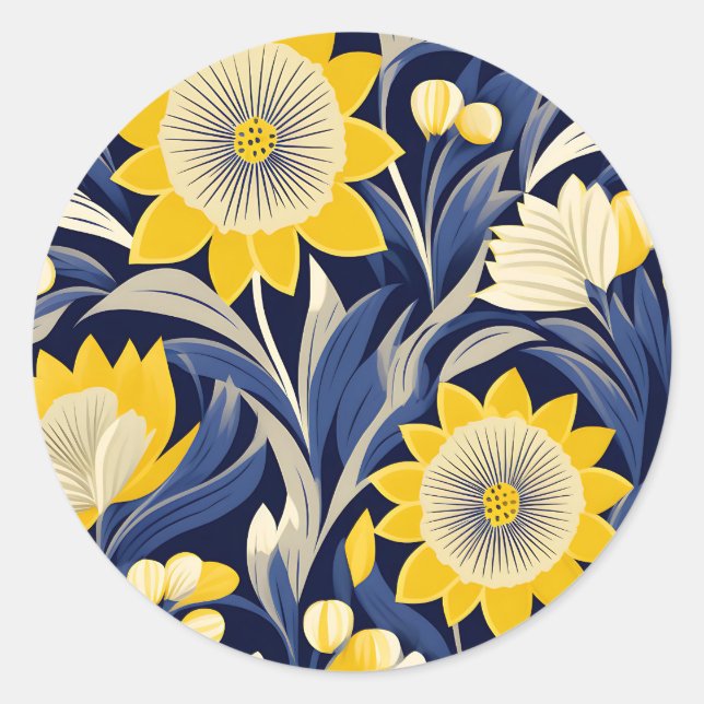 Adesivo Redondo Marinho Geométrico do Deco de Arte Elegante e Flor (Frente)