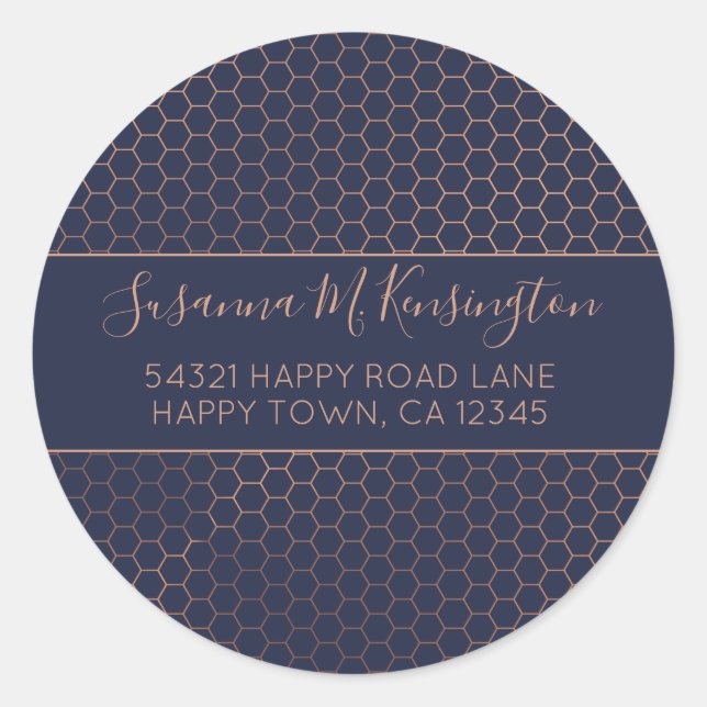 Adesivo Redondo Marinho Girassol e Morada do Hexágono do Foil Gold (Frente)