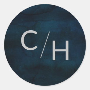 Adesivo Redondo Marinho Luster Dark Blue Watercolor Casamento Mono