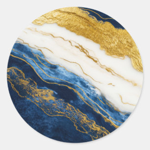 Adesivo Redondo Marinho Luxurioso Azul e Dourado Mármaco Folha