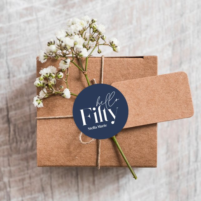 Adesivo Redondo Marinho mínimo moderno, azul simples, 50º aniversá (Criador carregado)