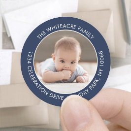 Adesivo Redondo Marinho mínimo moderno Endereço de devolução azul 