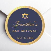 Marinho Mitzvah bar Blue Faux Dourado Script Elega