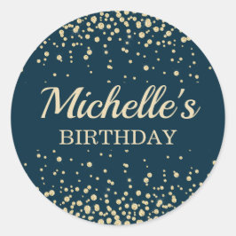 Adesivo Redondo Marinho moderno Azul Dourado Brilhante Aniversário