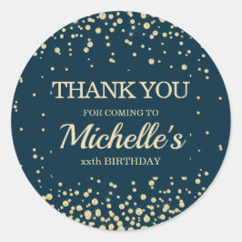 Adesivo Redondo Marinho moderno Azul Dourado Dia do Brilho Obrigad