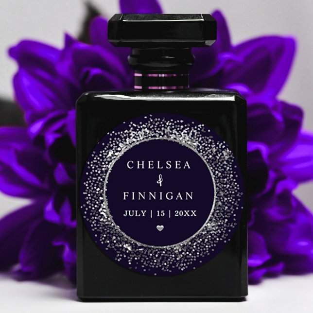 Adesivo Redondo Marinho Moderno - Azul E Glitter Prateado ("Elevate your event with the timeless elegance of our dark moody sticker" #weddingsticker #favor )