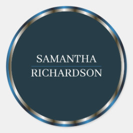 Adesivo Redondo Marinho Moderno - Azul E Nome De Borda Dourada