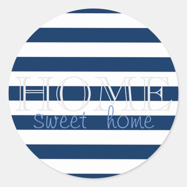 Adesivo Redondo Marinho Moderno Blue Stripes, Home Sweet Home (Frente)