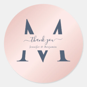 Adesivo Redondo Marinho Moderno Blush Monograma Casamento Favor Ob