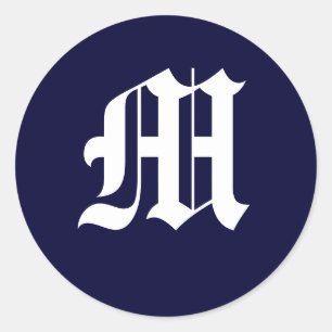 Adesivo Redondo Marinho - Monograma Azul e Branco "M"