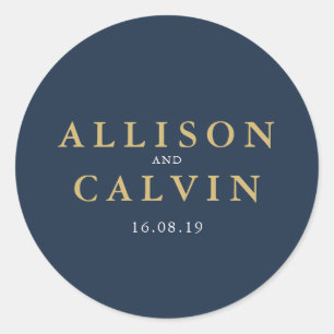 Adesivo Redondo marinho náutico e vinheta de casamento dourada