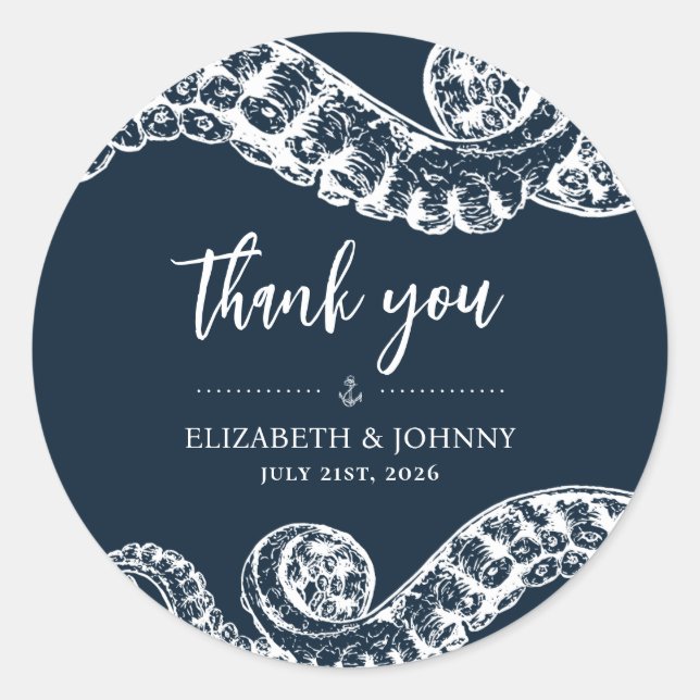 Adesivo Redondo Marinho Náutico Octopus Favor de Presente (Frente)