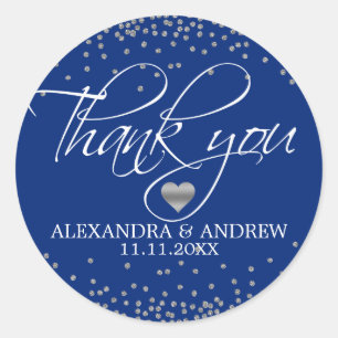 Adesivo Redondo Marinho Personalizado Blue Silver Confetti Casamen