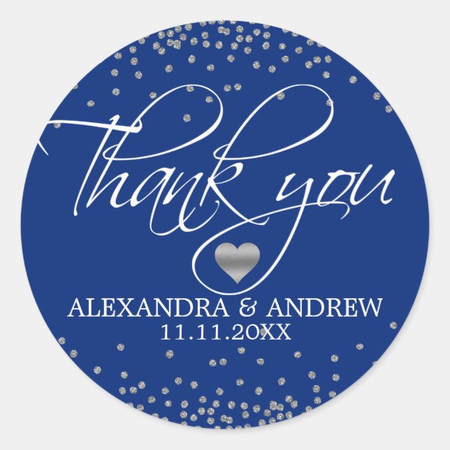 Adesivo Redondo Marinho Personalizado Blue Silver Confetti Casamen (Frente)
