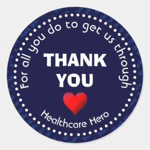 Adesivo Redondo Marinho personalizável do Healthcare Hero Obrigado