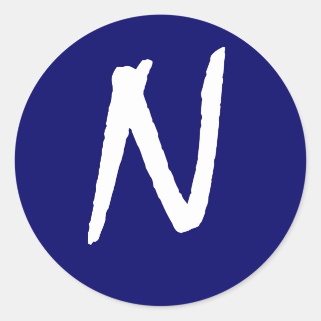 Adesivo Redondo Marinho Personalizável "N" do Selo de Convite Mono (Frente)