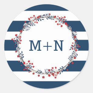Adesivo Redondo Marinho Red Wreath envelope de casamento selo 3986