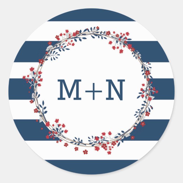 Adesivo Redondo Marinho Red Wreath envelope de casamento selo 3986 (Frente)