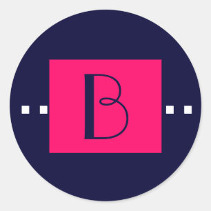 Adesivo Redondo Marinho Rosa Monograma B Vinhetas de Casamento