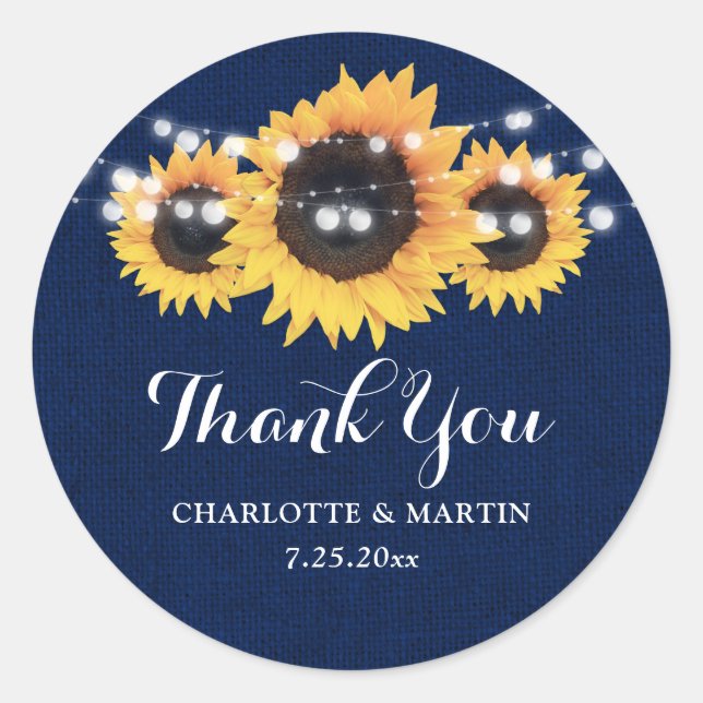 Adesivo Redondo Marinho Russo Azul Burlap Sunflower WedFavor (Frente)