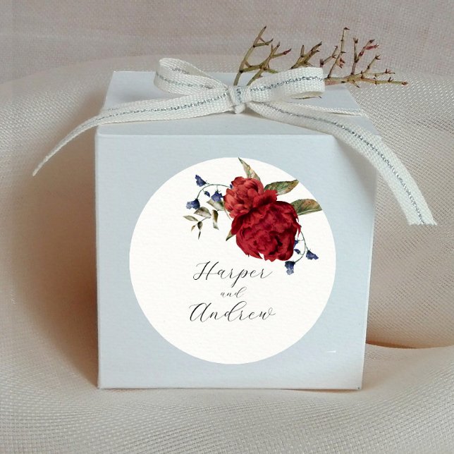 Adesivo Redondo Marinho Rustic Burgundy Floral Wedding Favor (Criador carregado)