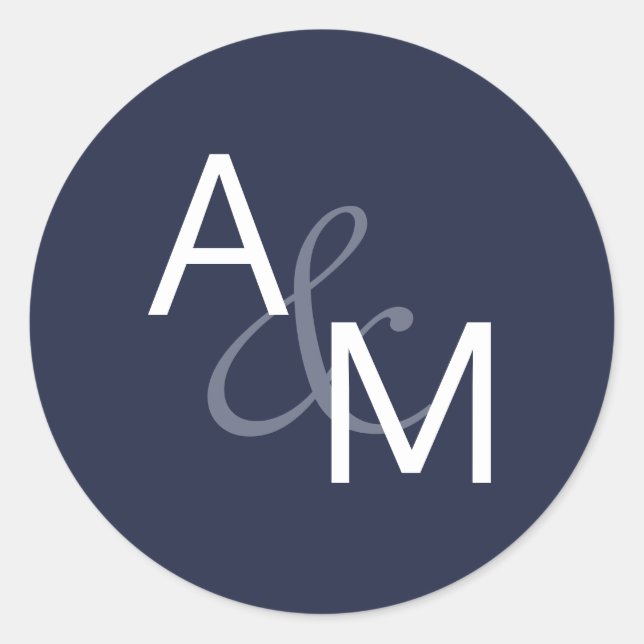 Adesivo Redondo Marinho, selos de envelopes azuis e brancos (Frente)