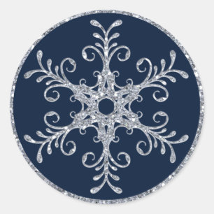 Adesivo Redondo Marinho Silver Glitter LOOK Snowflake Sticker
