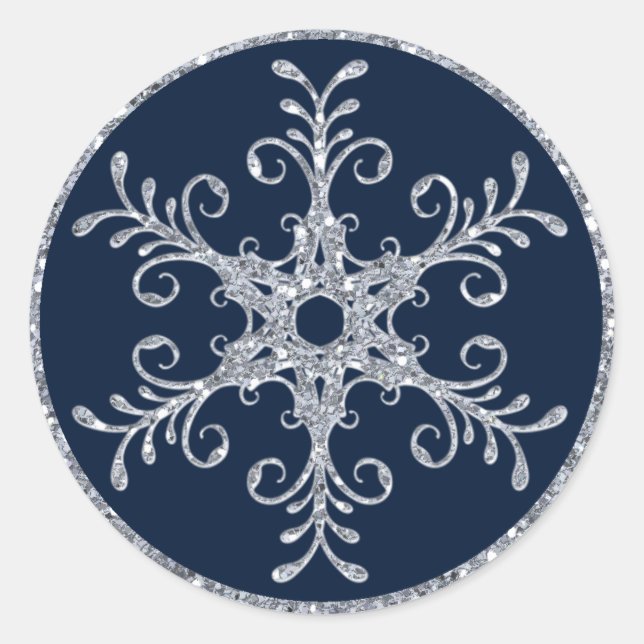 Adesivo Redondo Marinho Silver Glitter LOOK Snowflake Sticker (Frente)