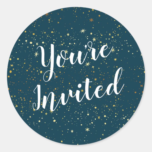 Adesivo Redondo Marinho Sparkle de Estrelas Douradas (Frente)