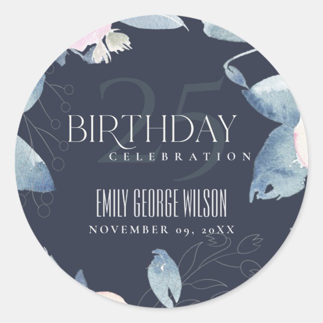 ADESIVO REDONDO MARINHO SUAVE BLUSH BLUE FLORAL QUALQUER ANIVERSÁR (Frente)