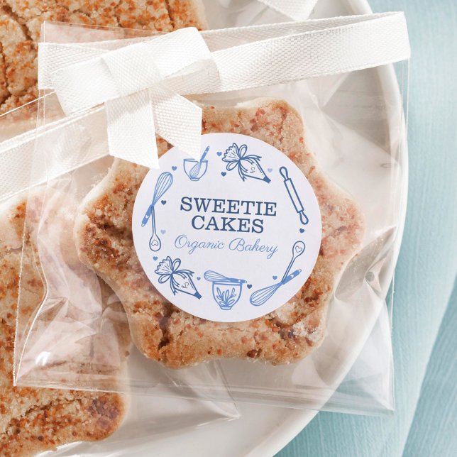 Adesivo Redondo Marinho Utensil de Baas e Cozinhar Azul e Branco (Criador carregado)