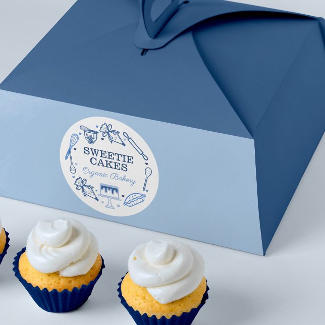 Adesivo Redondo Marinho Utensil de Baas e Cozinhar Azul e Branco (Criador carregado)