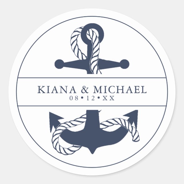 Adesivo Redondo Marinho V2 de Casamento de Onda Azul/ID836 (Frente)