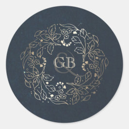 Adesivo Redondo Marinho Vintage e Casamento Floral Dourado