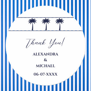 Adesivo Redondo Marinho White Palm Tree Casamento Costeiro Obrigad