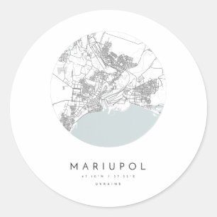 Adesivo Redondo Mariupol Ucrânia Coordenadas Mapa Cidade Natal 