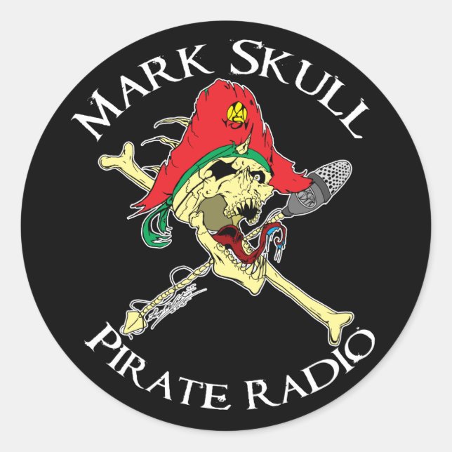 Adesivo Redondo Mark Skull Pirate Radio Sticker (Frente)