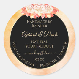 Adesivo Redondo Mármaco de pêssego floral e rótulos de produto pre